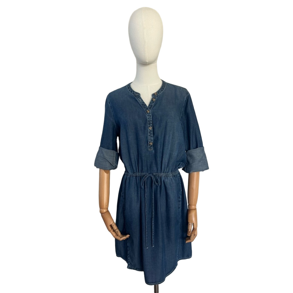 Lucky Brand Tencel Denim Henley Tie Waist Shirt Dress Size L - Picture 6 of 15